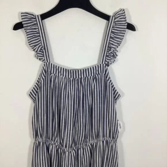 Old Navy Blue Chambray Linen Stripe Smocked Ruffle Strap Sleeveless Midi Dress - Picture 5 of 5